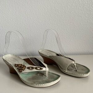 Clarks Beaded Low Wedge Sandal Womens Size 9